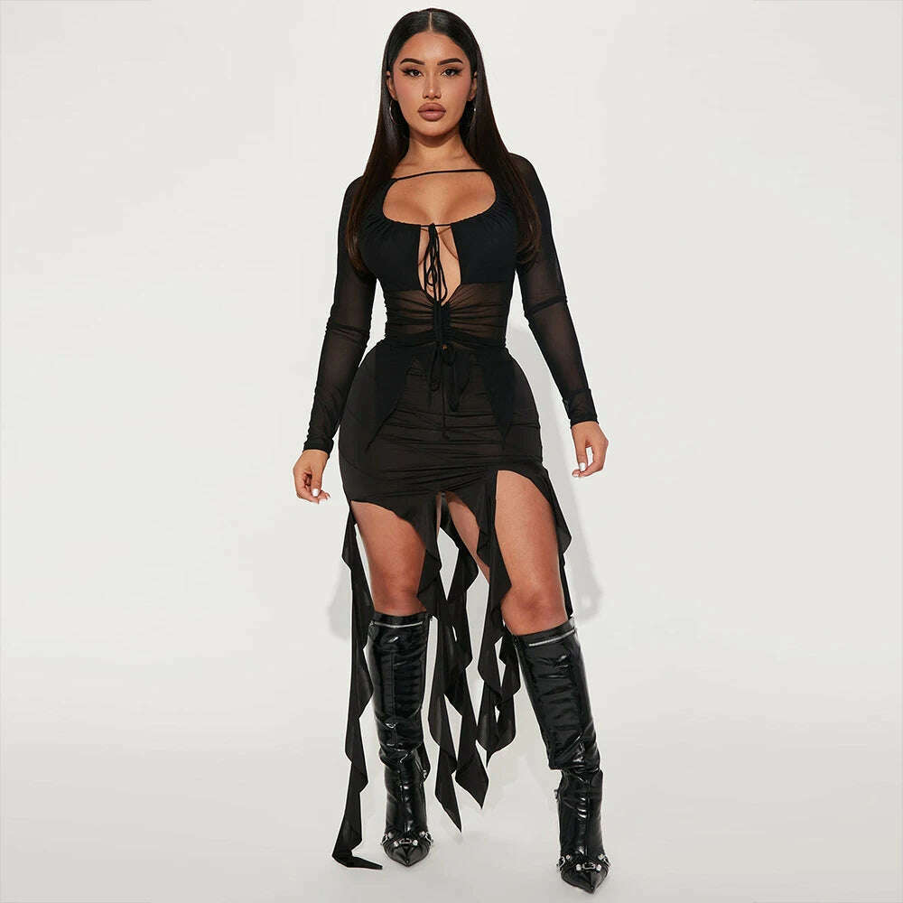 KIMLUD, Black Elegant Fashion Slim Fit Tassel Mini Skirt Streetwear Sexy High Waist Stretch Ribbon Bodycon Skirts 2023Summer Y2K Clothes, KIMLUD Womens Clothes