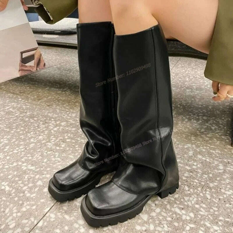 KIMLUD, Black Matte Leather Knee High Boots Platform Solid Color Round Toe Shoes for Women Chunky Heels Shoes 2023 Zapatos Para Mujere, KIMLUD Womens ClothesKIMLUD, Black Matte Leather Knee High Boots Platform Solid Color Round Toe Shoes for Women Chunky Heels Shoes 2023 Zapatos Para Mujere, Black 1 / China / 34, KIMLUD APPAREL - Womens Clothes