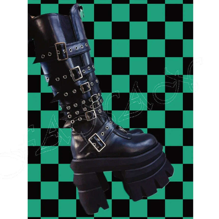 KIMLUD, Black Multi Buckle Punk Boots Platform Side Zipper High Heel Shoes for Women High heel High Heels 2023 New Zapatos Para Mujere, black10 / 35, KIMLUD Womens Clothes