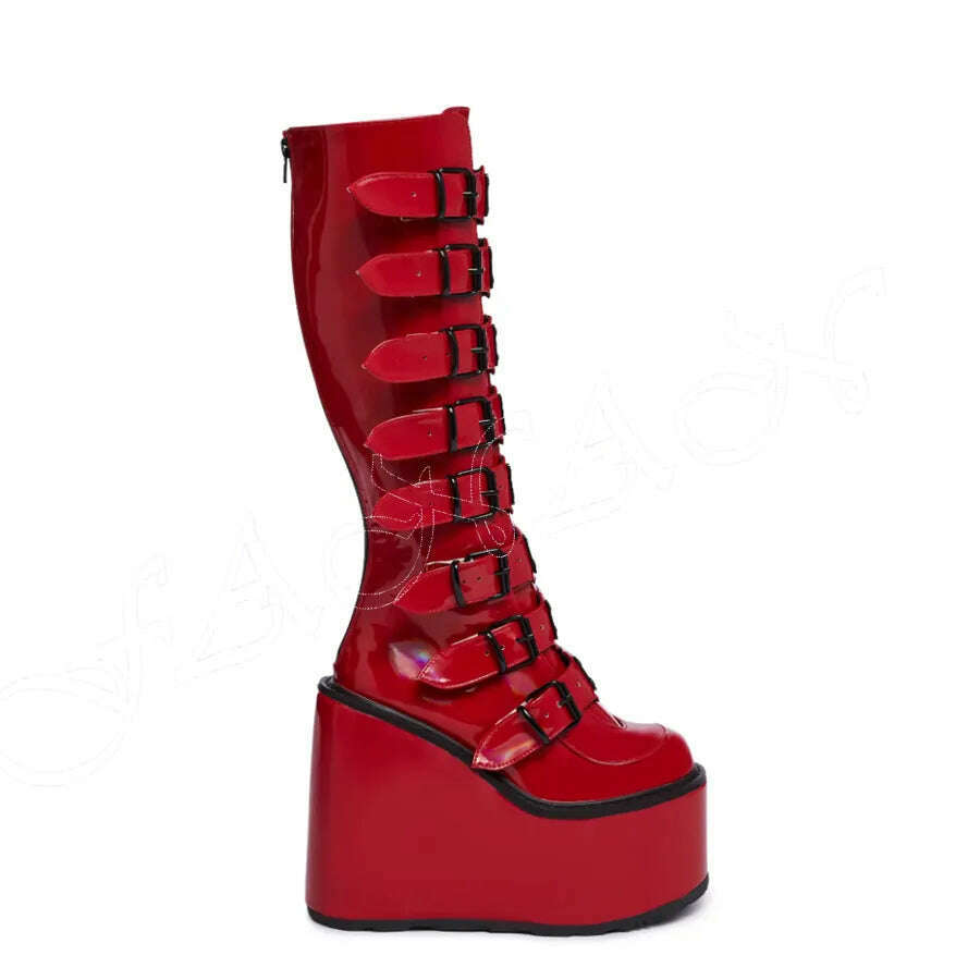 KIMLUD, Black Multi Buckle Punk Boots Platform Side Zipper High Heel Shoes for Women High heel High Heels 2023 New Zapatos Para Mujere, KIMLUD Womens Clothes