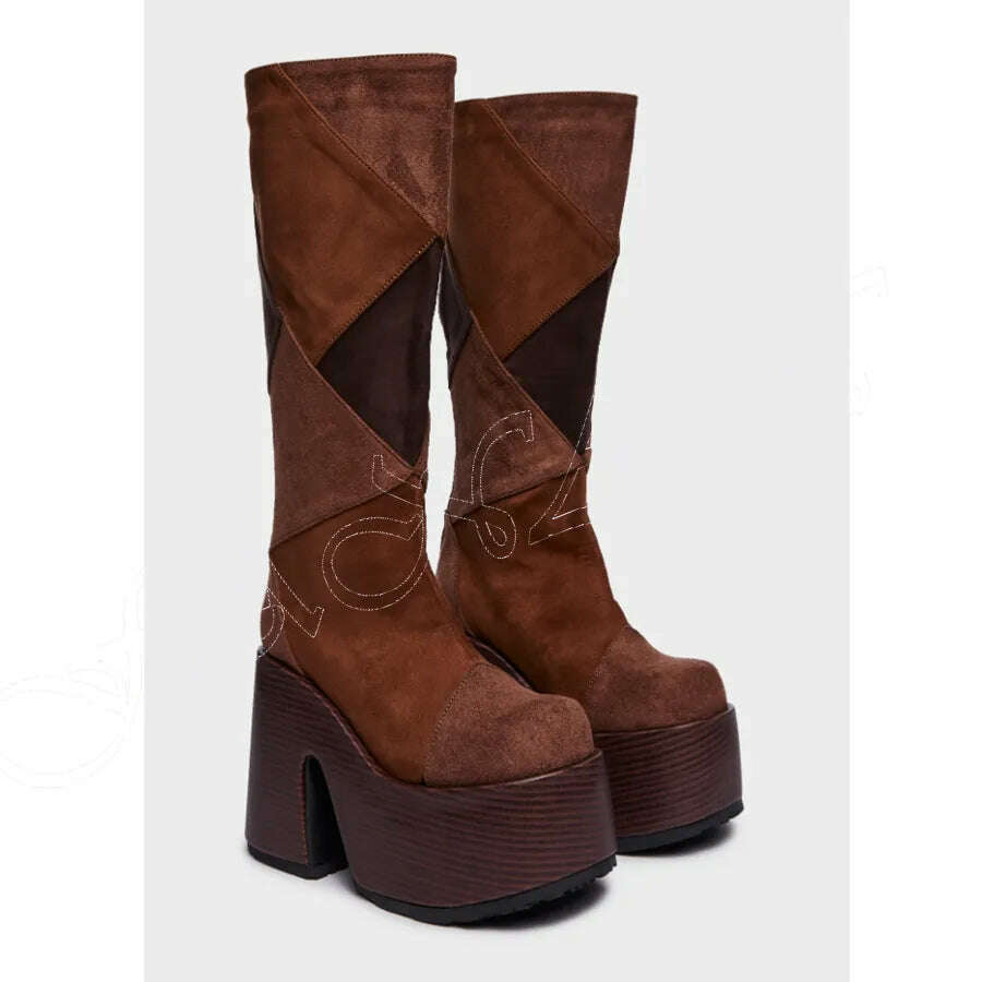 KIMLUD, Black Multi Buckle Punk Boots Platform Side Zipper High Heel Shoes for Women High heel High Heels 2023 New Zapatos Para Mujere, brown / 35, KIMLUD Womens Clothes