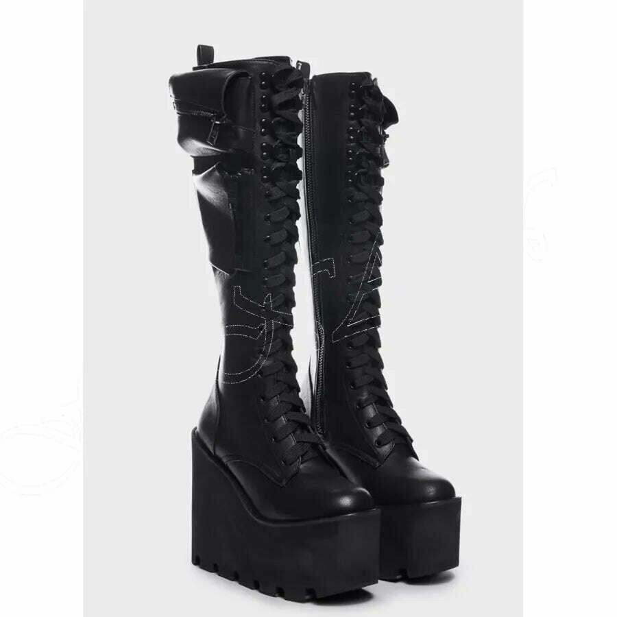KIMLUD, Black Multi Buckle Punk Boots Platform Side Zipper High Heel Shoes for Women High heel High Heels 2023 New Zapatos Para Mujere, black 6 / 35, KIMLUD Womens Clothes