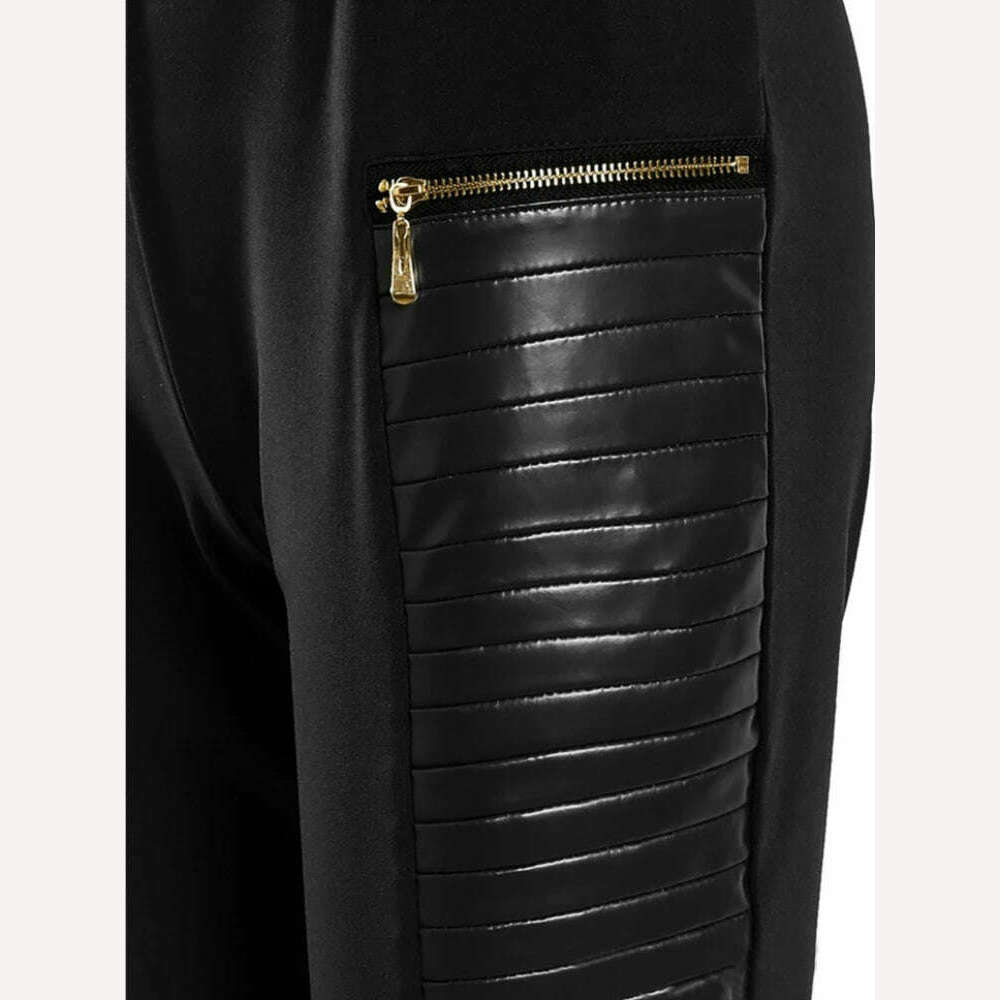 KIMLUD, Black Pants for Women Europe America Style Casual Trousers Faux Leather Stitching Leggings Oversize Female Elegant Streetwear, KIMLUD Womens Clothes