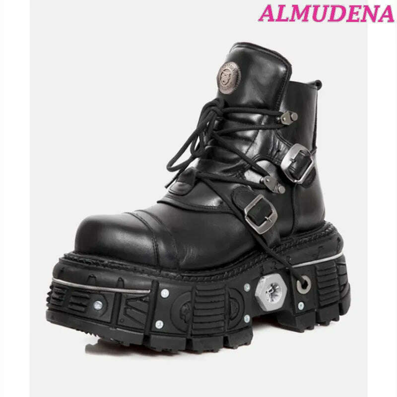 KIMLUD, Black Punk Metal Buckled Boots Women Platform Thick Sole Lace up Rock Leather Shoes Vintage Luxury Designer Y2K Shoe Booties, KIMLUD Womens ClothesKIMLUD, Black Punk Metal Buckled Boots Women Platform Thick Sole Lace up Rock Leather Shoes Vintage Luxury Designer Y2K Shoe Booties, as photo 1 / 35, KIMLUD APPAREL - Womens Clothes