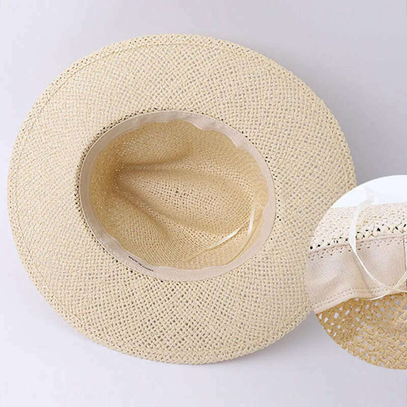 KIMLUD, Black Ribbon Band Panama Hats Summer Women Sun Hat for Men Jazz Top Wide Brim Staw Beach Hat Derby Party Wedding Hat, KIMLUD Womens Clothes