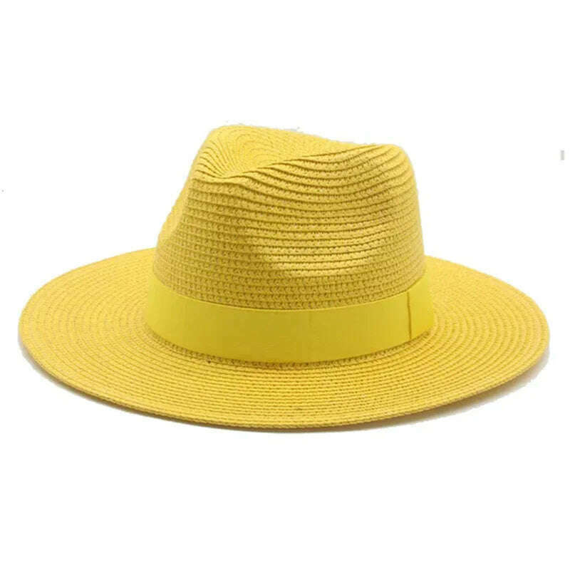Black Ribbon Panama Straw Hat Flat Eaves Outdoor Spring and Summer Sunshade Beach Hats for Women - KIMLUD