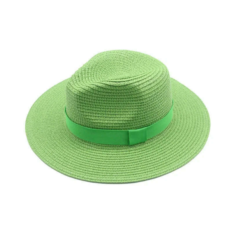 Black Ribbon Panama Straw Hat Flat Eaves Outdoor Spring and Summer Sunshade Beach Hats for Women - KIMLUD