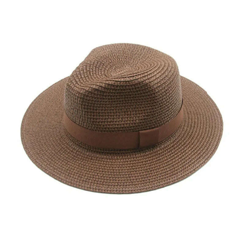 Black Ribbon Panama Straw Hat Flat Eaves Outdoor Spring and Summer Sunshade Beach Hats for Women - KIMLUD