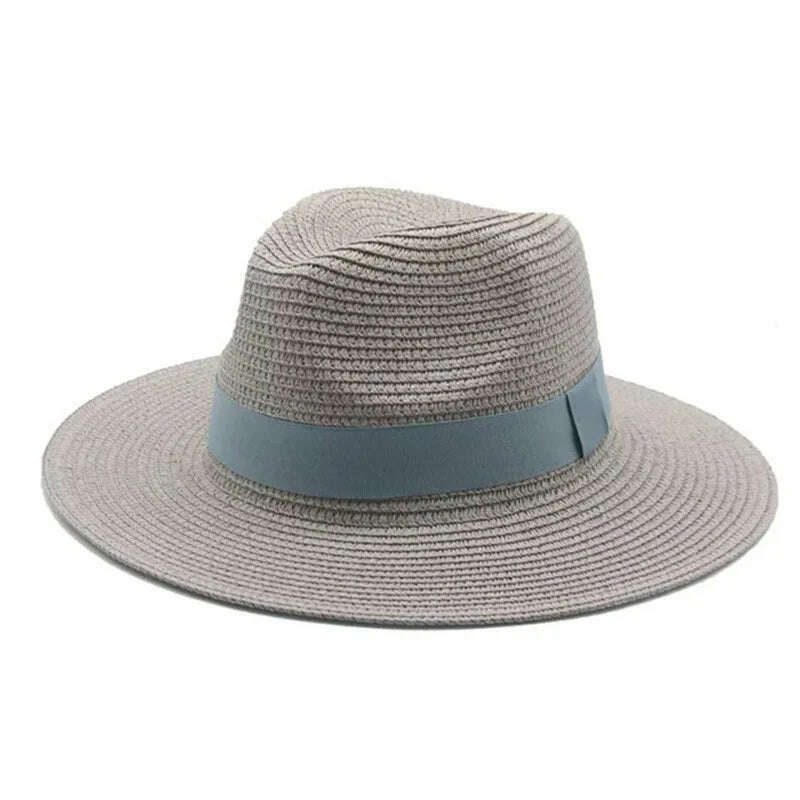 Black Ribbon Panama Straw Hat Flat Eaves Outdoor Spring and Summer Sunshade Beach Hats for Women - KIMLUD