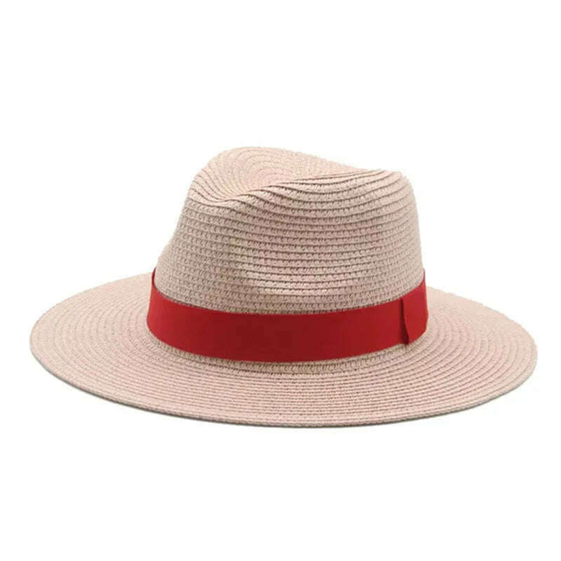 Black Ribbon Panama Straw Hat Flat Eaves Outdoor Spring and Summer Sunshade Beach Hats for Women - KIMLUD