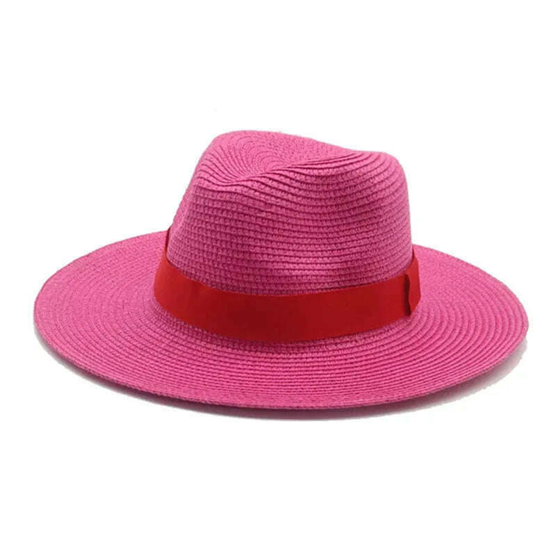 Black Ribbon Panama Straw Hat Flat Eaves Outdoor Spring and Summer Sunshade Beach Hats for Women - KIMLUD