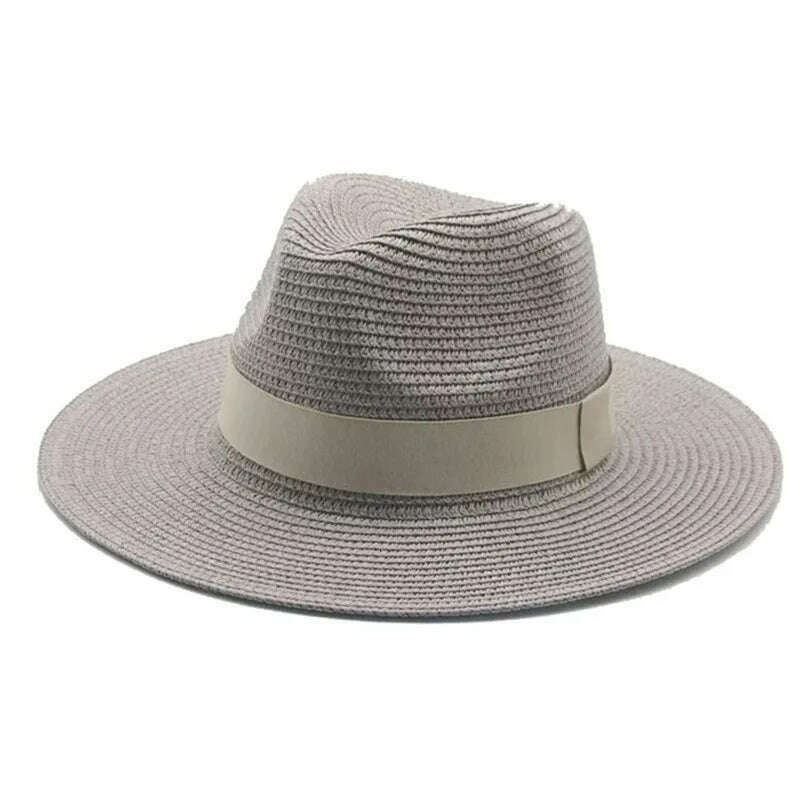 Black Ribbon Panama Straw Hat Flat Eaves Outdoor Spring and Summer Sunshade Beach Hats for Women - KIMLUD