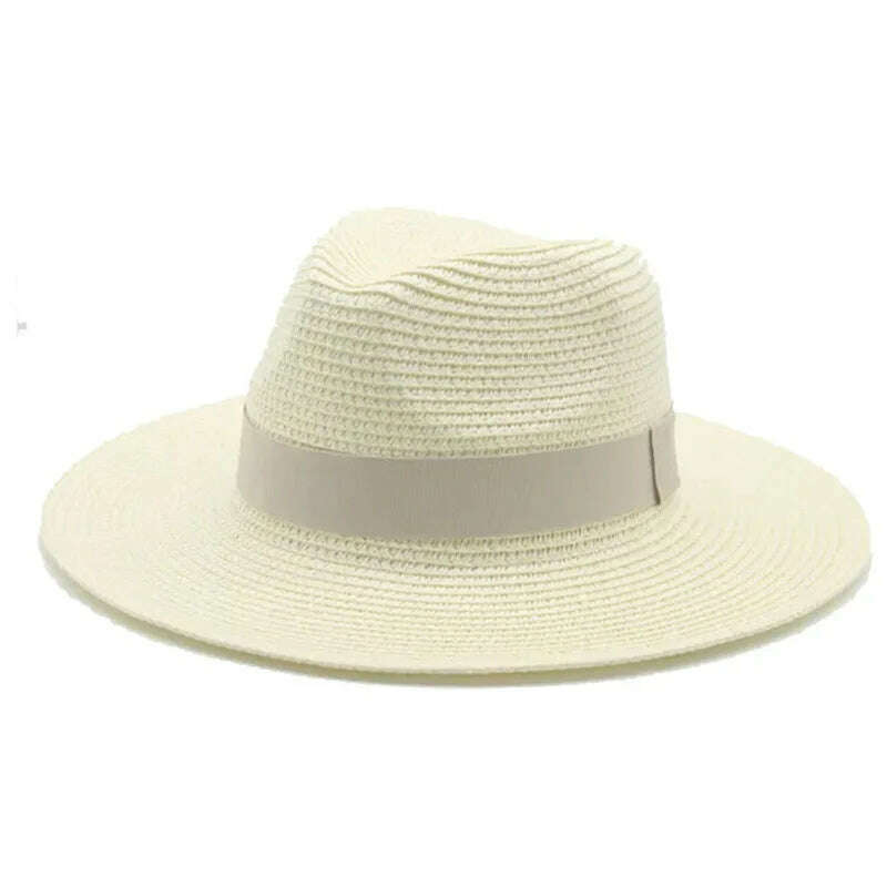 Black Ribbon Panama Straw Hat Flat Eaves Outdoor Spring and Summer Sunshade Beach Hats for Women - KIMLUD