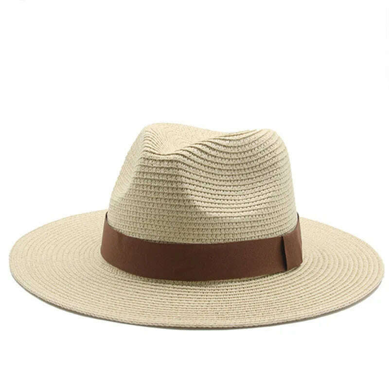 Black Ribbon Panama Straw Hat Flat Eaves Outdoor Spring and Summer Sunshade Beach Hats for Women - KIMLUD