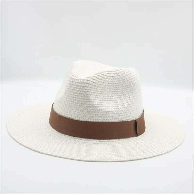 Black Ribbon Panama Straw Hat Flat Eaves Outdoor Spring and Summer Sunshade Beach Hats for Women - KIMLUD