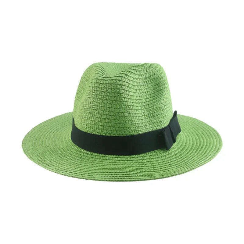 Black Ribbon Panama Straw Hat Flat Eaves Outdoor Spring and Summer Sunshade Beach Hats for Women - KIMLUD