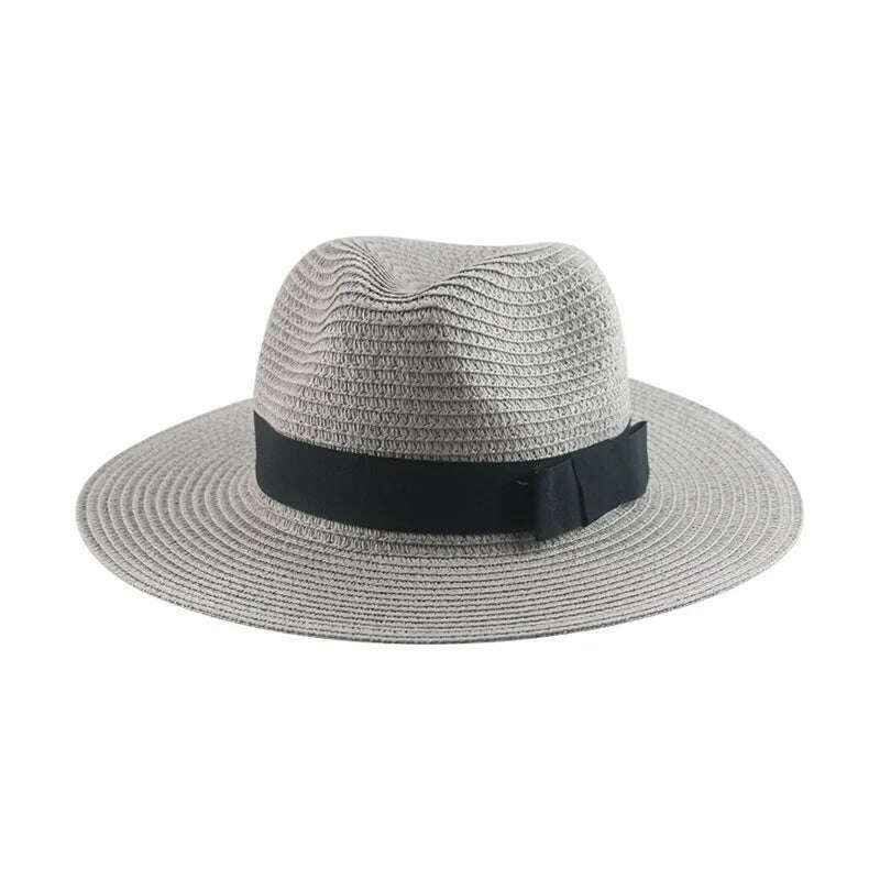 Black Ribbon Panama Straw Hat Flat Eaves Outdoor Spring and Summer Sunshade Beach Hats for Women - KIMLUD