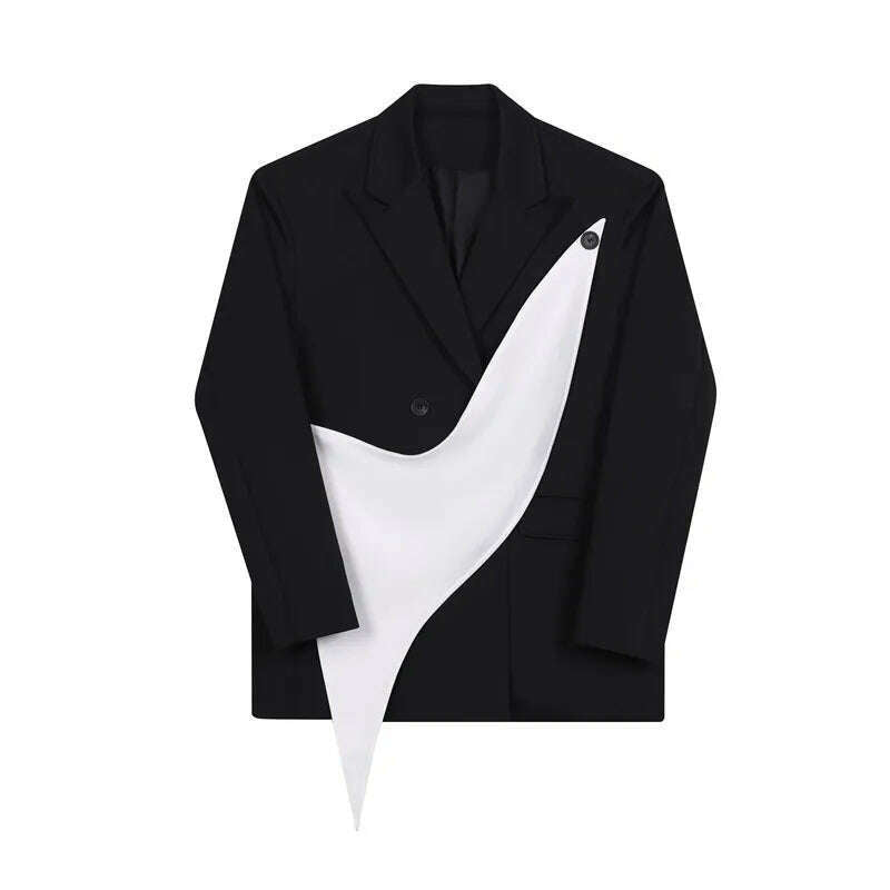 KIMLUD, Black white contrast color detachable patchwork Blazer for women fashion Vintage loose irregular suit jacket coats Y4834, KIMLUD Womens Clothes