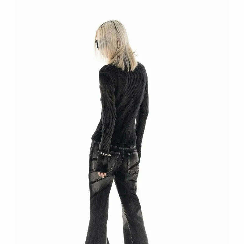 Black Women Pullovers Vintage American Star-print Irregular Retro Vibe Knit Leisure Streetwear Harajuku Sweaters Y2k Students BF - KIMLUD