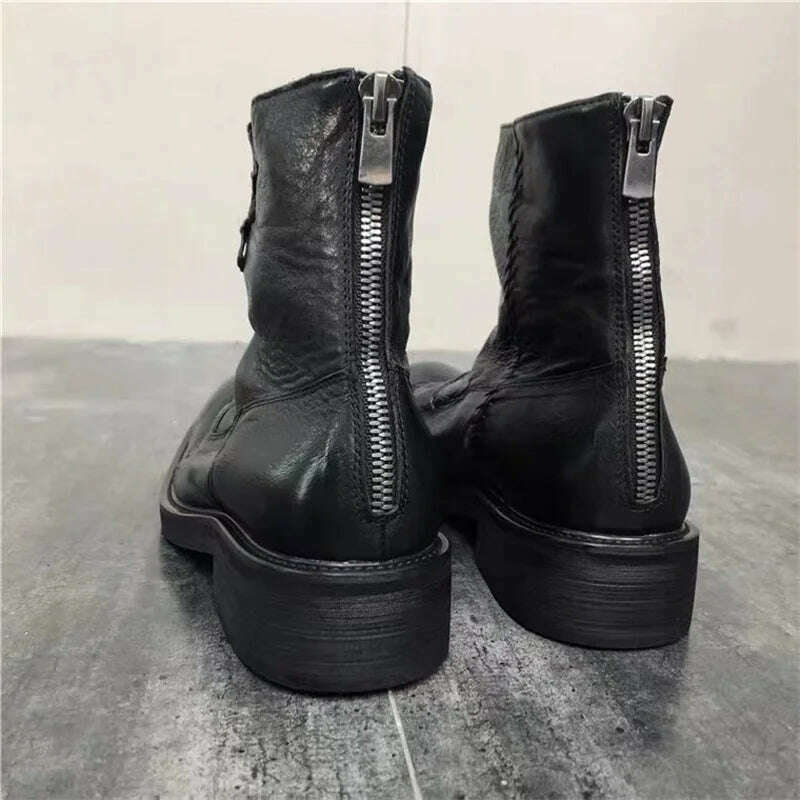 KIMLUD, Black& Street Exclusive Handmade Jul 22ss Personalized Washed Leather Weave Shoelace Big Toe Boots, KIMLUD Womens Clothes