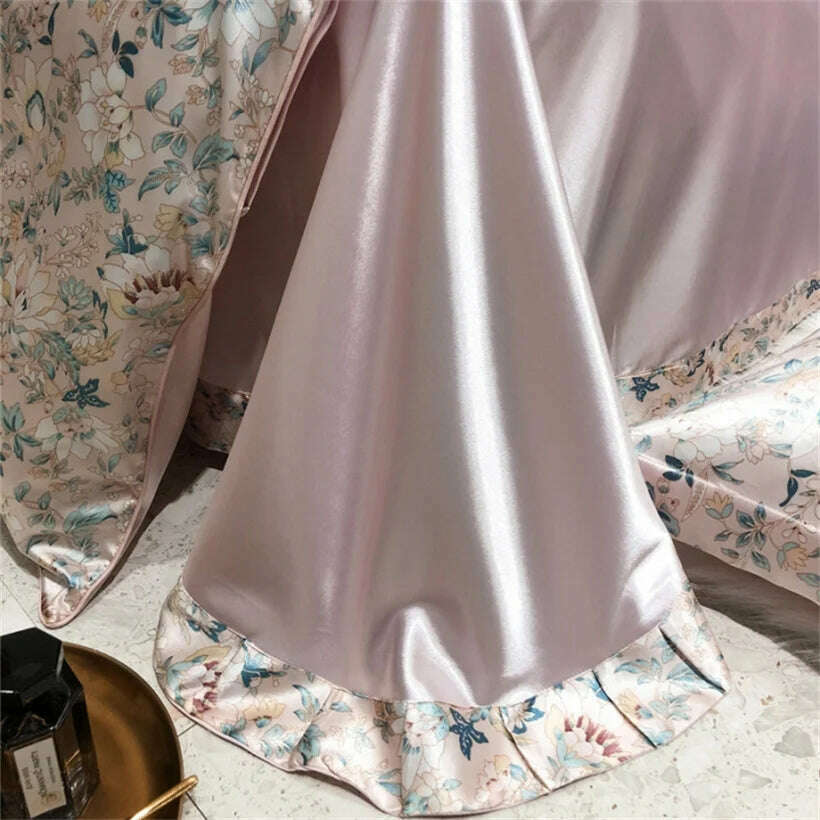 Blend Mulberry Silk 4 Pieces Bedding Set, 1PC Duvet Cover, 1PC Bed Sheet, 2PCS Pillowcases, Luxury Home Textiles Bedclothes - KIMLUD