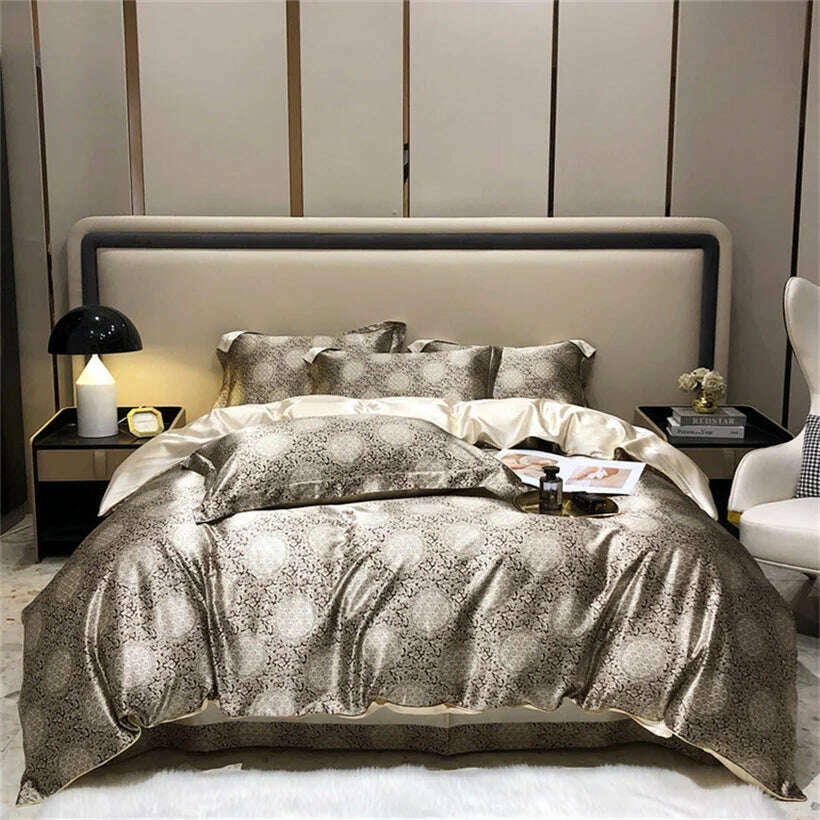 Blend Mulberry Silk 4 Pieces Bedding Set, 1PC Duvet Cover, 1PC Bed Sheet, 2PCS Pillowcases, Luxury Home Textiles Bedclothes - KIMLUD