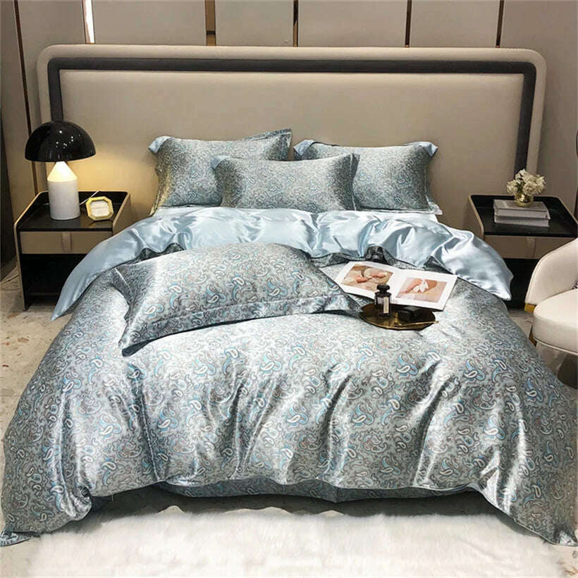 Blend Mulberry Silk 4 Pieces Bedding Set, 1PC Duvet Cover, 1PC Bed Sheet, 2PCS Pillowcases, Luxury Home Textiles Bedclothes - KIMLUD