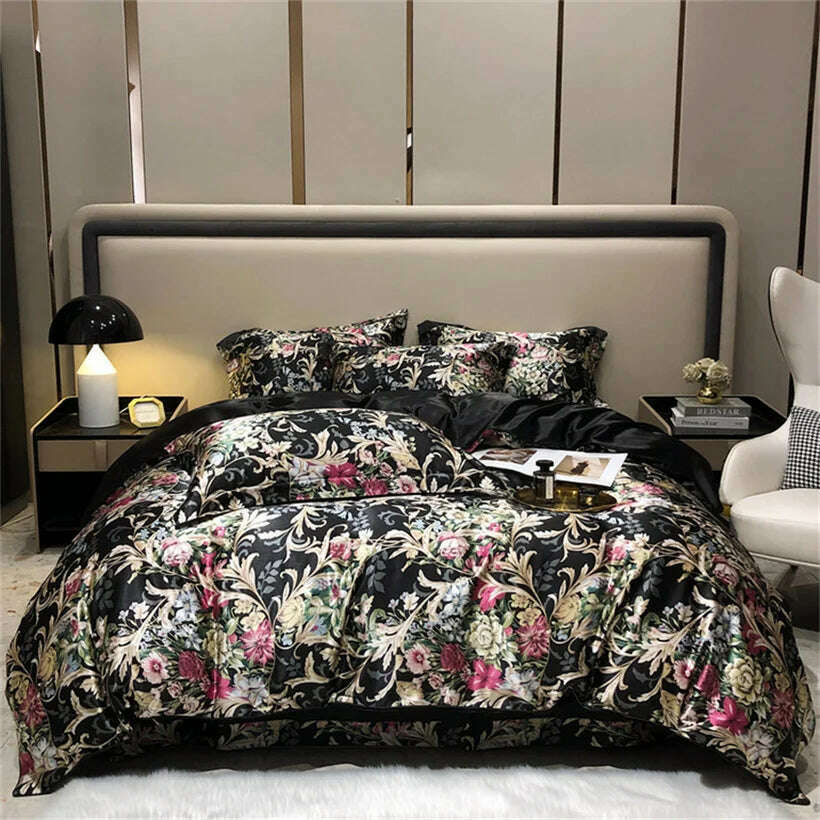 Blend Mulberry Silk 4 Pieces Bedding Set, 1PC Duvet Cover, 1PC Bed Sheet, 2PCS Pillowcases, Luxury Home Textiles Bedclothes - KIMLUD