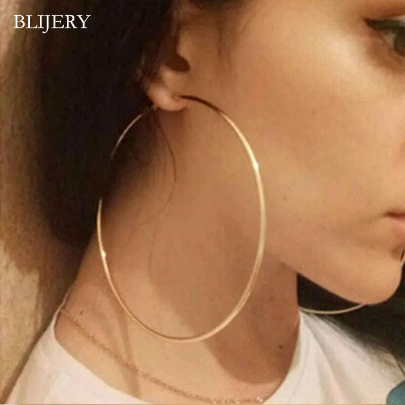KIMLUD, BLIJERY Trendy Large Hoop Earrings Big Smooth Circle Earrings Basketball Brincos Celebrity Brand Loop Earrings for Women Jewelry, gold 30mm, KIMLUD Womens Clothes