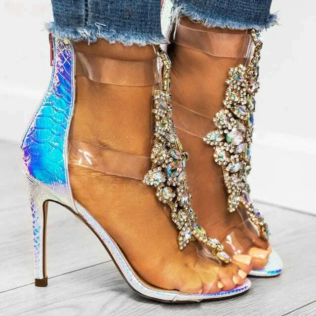 KIMLUD, Bling Bling Crystal PVC High Heels Sandals Open Toe Rhinestone Wrap Wedding Pumps Gladiator Woman Glitter Sandals Zapatillas, color 1 / 35 / China, KIMLUD Womens Clothes