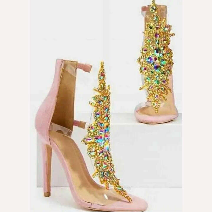 KIMLUD, Bling Bling Crystal PVC High Heels Sandals Open Toe Rhinestone Wrap Wedding Pumps Gladiator Woman Glitter Sandals Zapatillas, color 8 / 35 / China, KIMLUD Womens Clothes