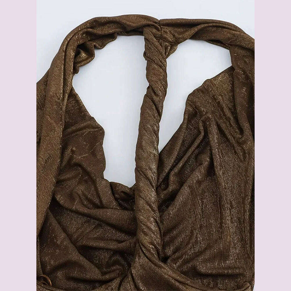 Bling Glitter Women Halter Maxi Dress Sexy V Neck Backless Lady Long Dresses Party Evening Birthday Clothes Elegant Prom Vestido - KIMLUD