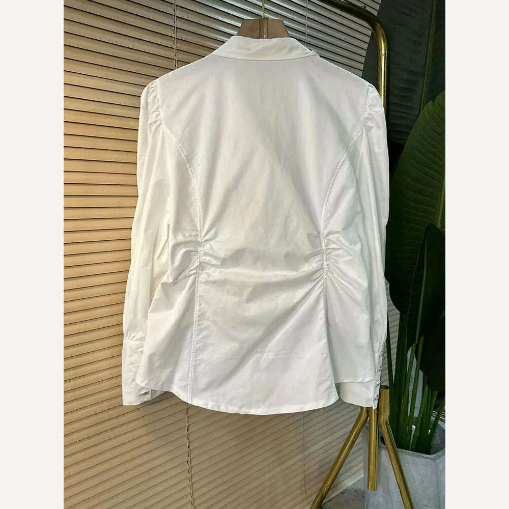 Blingbling Diamonds Embroidery Cotton Blouses Shirts For Women's Autumn Spring Long Sleeve Black White Blouse Tops Free Shipping - KIMLUD