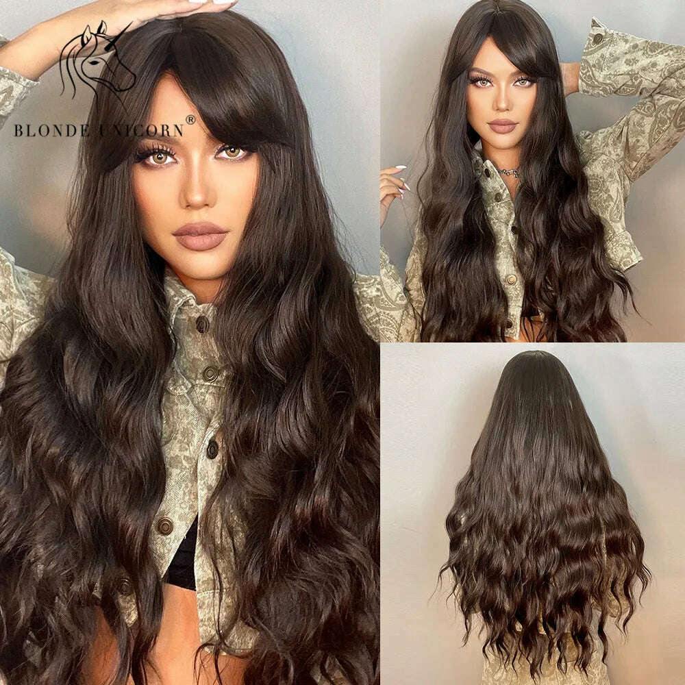 Blonde Unicorn Synthetic Long Wavy Wig Ombre Purple to Blue For WOMEN Cosplay halloween Wigs Heat Resistant Fiber Bangs Hair - KIMLUD