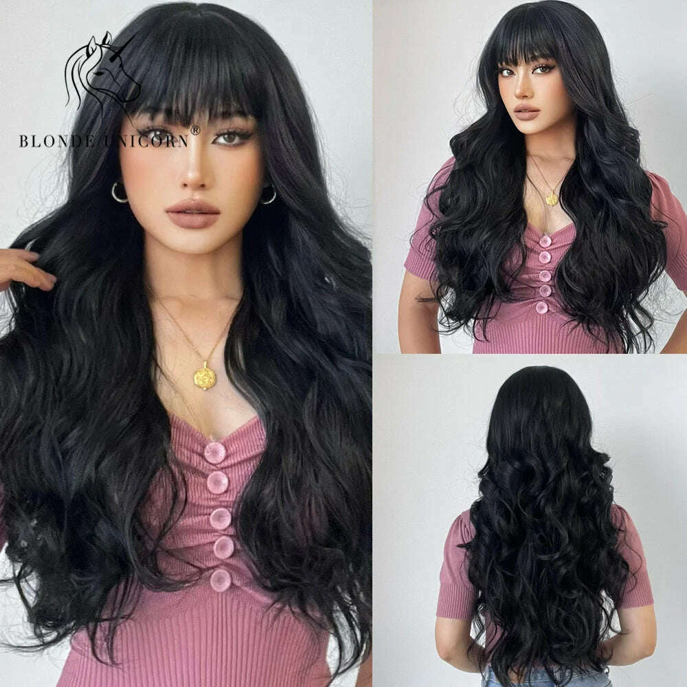 Blonde Unicorn Synthetic Long Wavy Wig Ombre Purple to Blue For WOMEN Cosplay halloween Wigs Heat Resistant Fiber Bangs Hair - KIMLUD