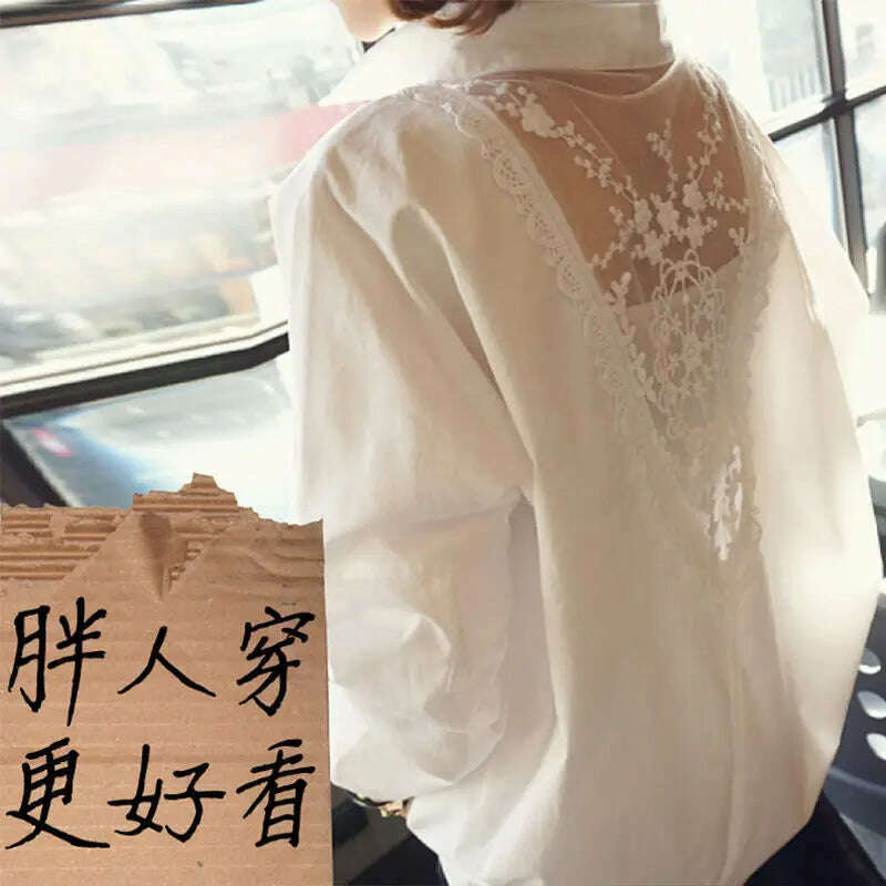 KIMLUD, Blouse Women Shirt Women's Top Sexy Backless Lace Loose Large Size White Shirt Blusas Ropa De Mujer, KIMLUD Womens Clothes