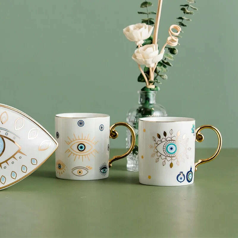 Blue Eye Coffee Cup Devil's Eye Turkish Ceramic Mug Home Breakfast Milk Novelty Cup Water Cup Afternoon Tea Cup Couples Gifts - KIMLUD