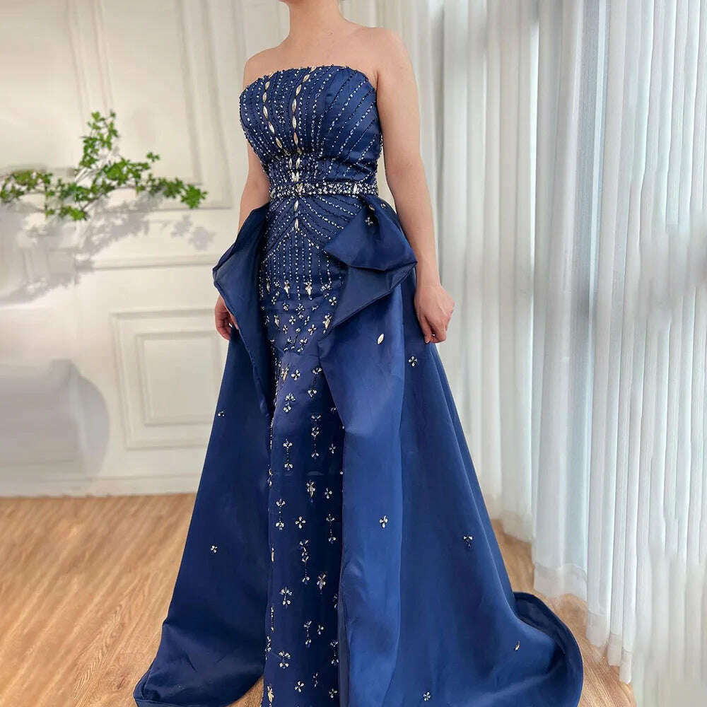 KIMLUD, Blue Strapless Mermaid Overskirt Evening Party Gowns Beaded Elegant Formal Occasion Dresses For Women 2023 BLA72051 Serene Hill, KIMLUD Womens Clothes