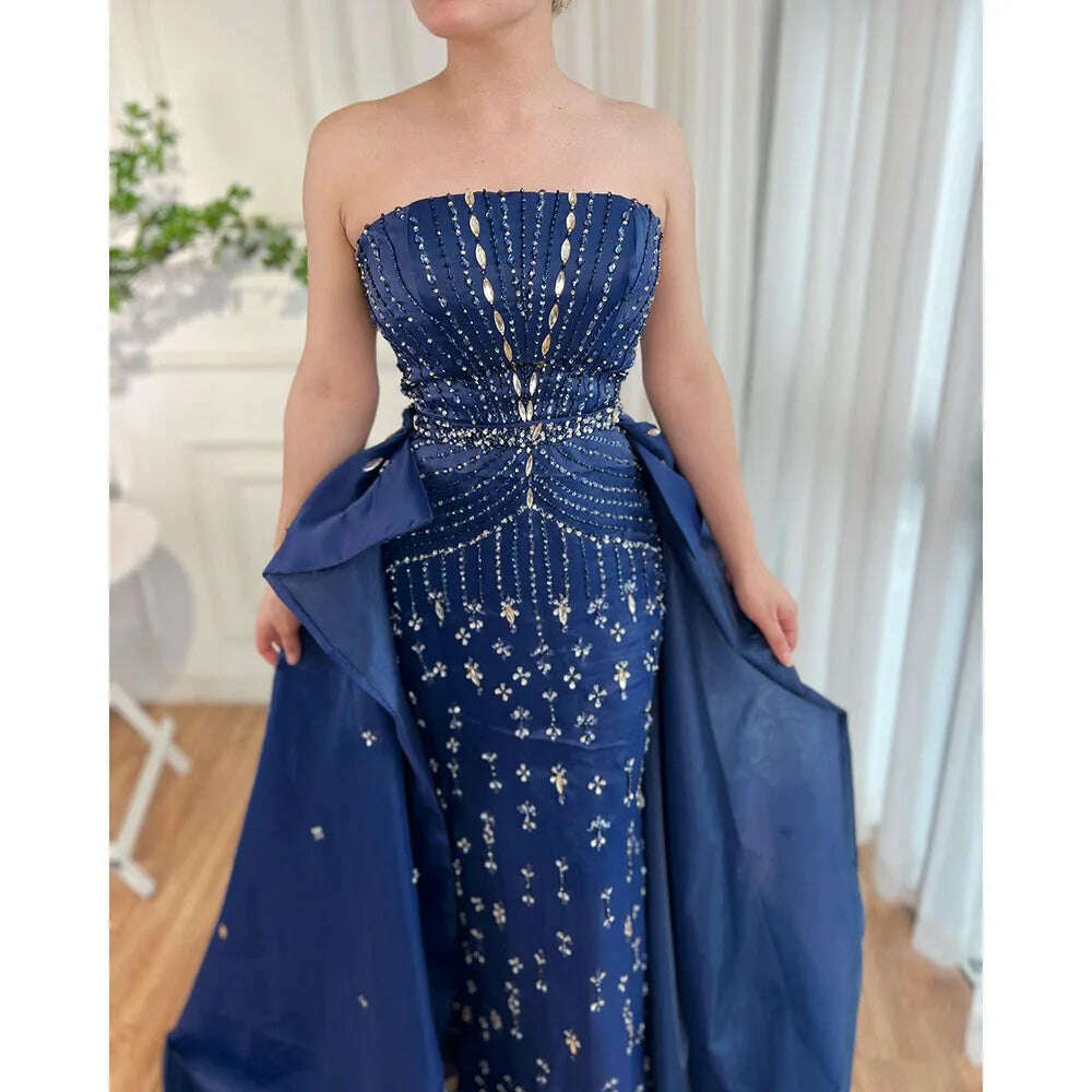 KIMLUD, Blue Strapless Mermaid Overskirt Evening Party Gowns Beaded Elegant Formal Occasion Dresses For Women 2023 BLA72051 Serene Hill, KIMLUD Womens Clothes