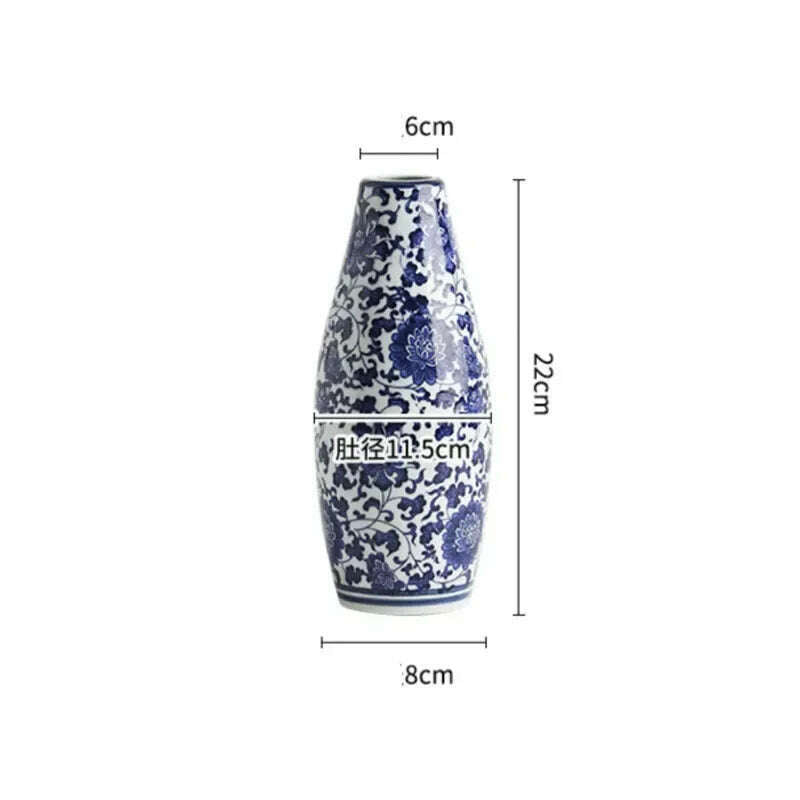 Blue White Ceramic Vase Chinese Style Small Storage Antique Vases Living Room Desktop Straight Cylinder Flower Vase Decor - KIMLUD