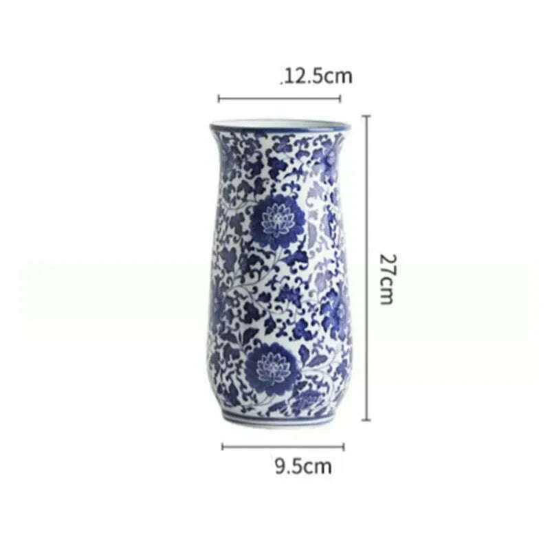 Blue White Ceramic Vase Chinese Style Small Storage Antique Vases Living Room Desktop Straight Cylinder Flower Vase Decor - KIMLUD