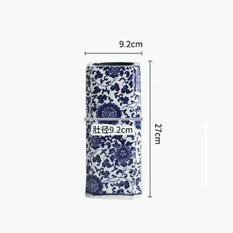 Blue White Ceramic Vase Chinese Style Small Storage Antique Vases Living Room Desktop Straight Cylinder Flower Vase Decor - KIMLUD