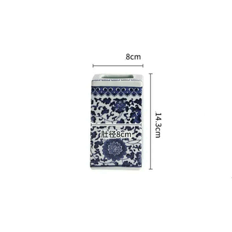 Blue White Ceramic Vase Chinese Style Small Storage Antique Vases Living Room Desktop Straight Cylinder Flower Vase Decor - KIMLUD