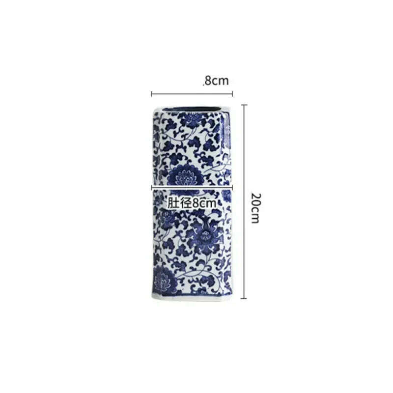 Blue White Ceramic Vase Chinese Style Small Storage Antique Vases Living Room Desktop Straight Cylinder Flower Vase Decor - KIMLUD