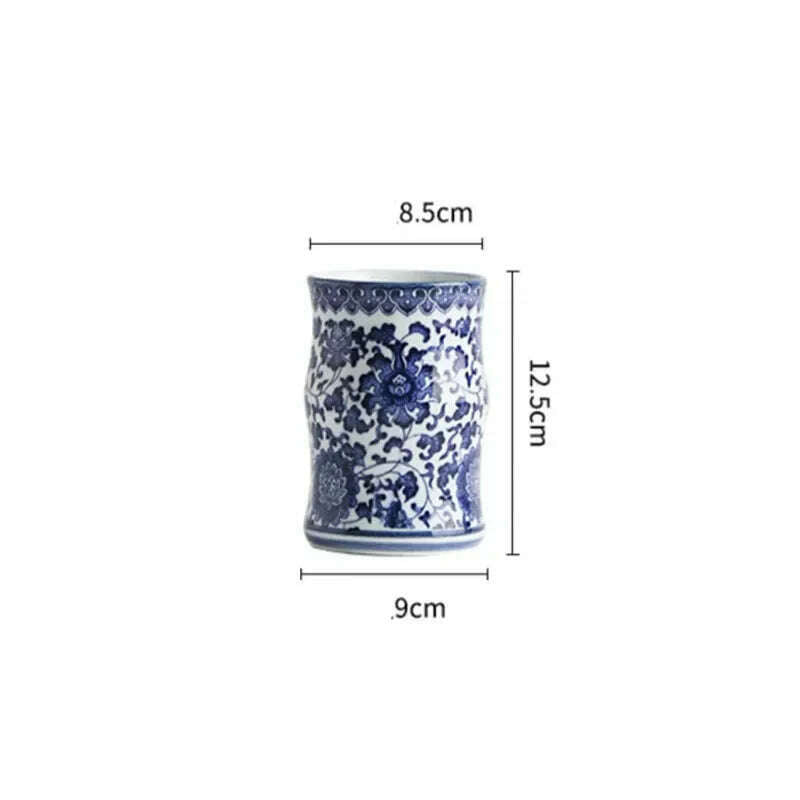 Blue White Ceramic Vase Chinese Style Small Storage Antique Vases Living Room Desktop Straight Cylinder Flower Vase Decor - KIMLUD