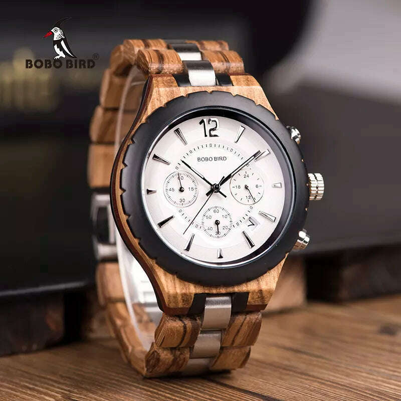 BOBO BIRD Men Watch Wood Luxury Stylish Watches Timepieces Chronograph Military Quartz Great Men's Gift relogio masculino W-R22 - KIMLUD