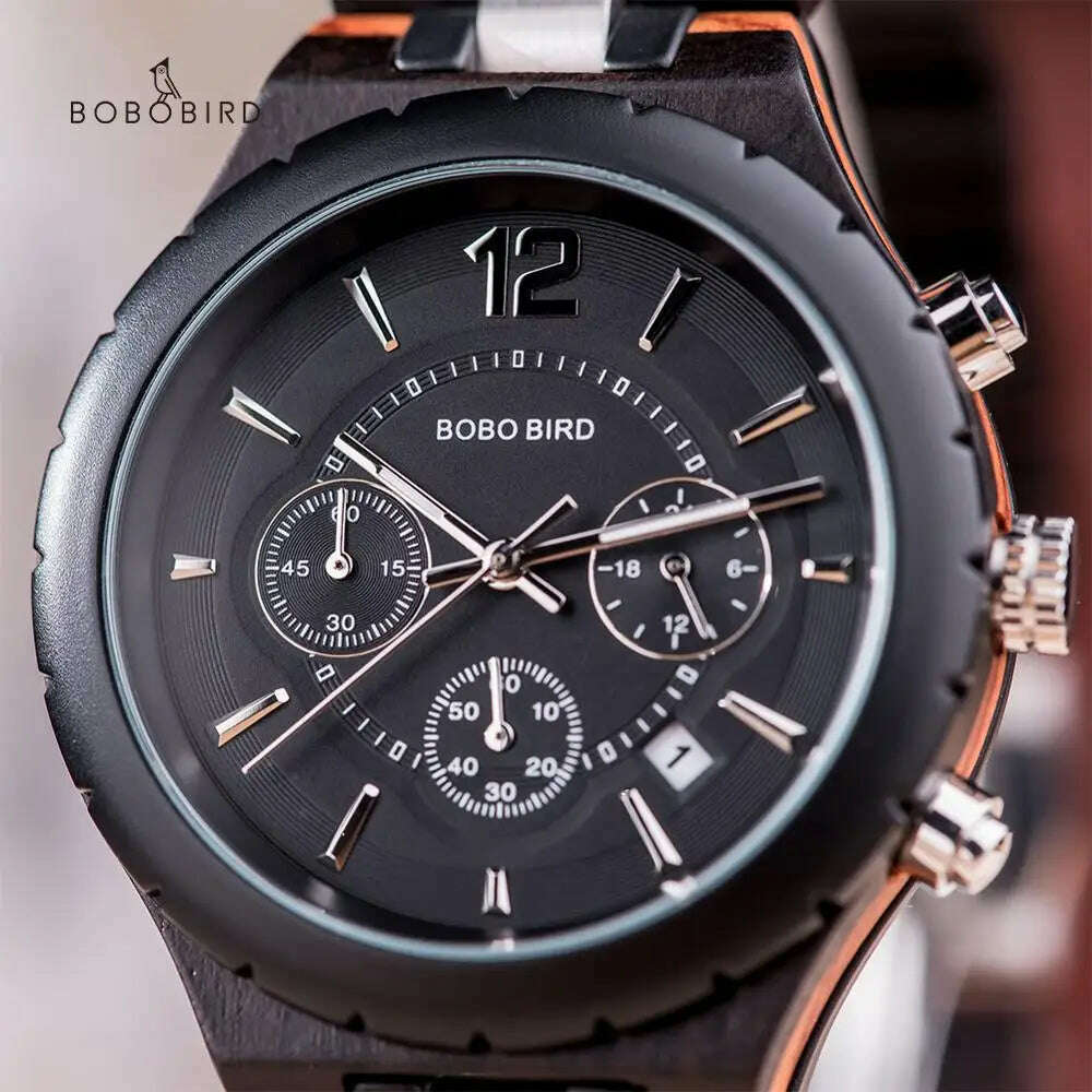 BOBO BIRD Men Watch Wood Luxury Stylish Watches Timepieces Chronograph Military Quartz Great Men's Gift relogio masculino W-R22 - KIMLUD