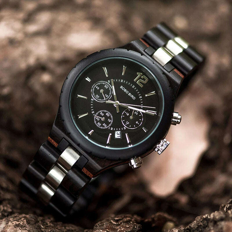 BOBO BIRD Men Watch Wood Luxury Stylish Watches Timepieces Chronograph Military Quartz Great Men's Gift relogio masculino W-R22 - KIMLUD
