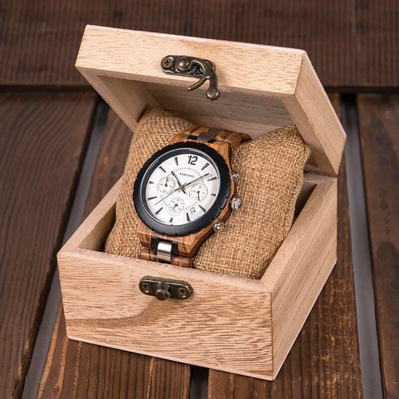 BOBO BIRD Men Watch Wood Luxury Stylish Watches Timepieces Chronograph Military Quartz Great Men's Gift relogio masculino W-R22 - KIMLUD