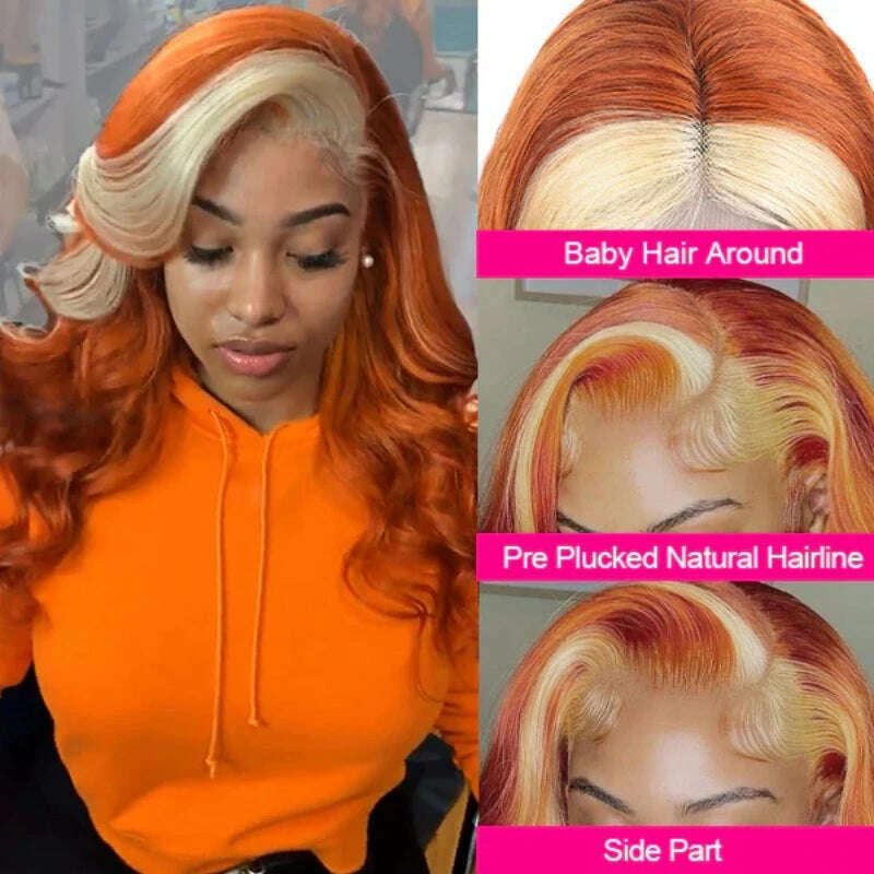 KIMLUD, Body Wave 13x4 Colored Lace Frontal Wig 13x6 Ginger Orange HD Lace Front Human Hair Wigs For Women 30 Inch Hair Pre Plucked, KIMLUD Womens Clothes